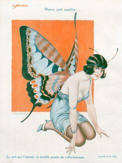 Maurice Pépin 1926 Sexy Girl Topless, Butterfly Disguise Costume