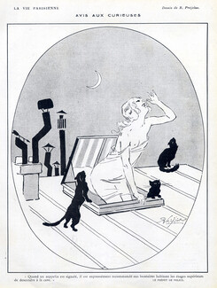 René Préjelan 1915 On Roofs, in the Moonlight, Cats