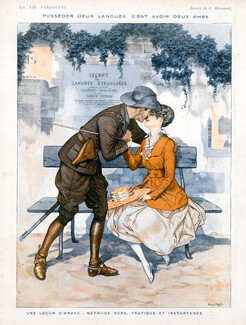 Chéri Hérouard 1916 Lesson of Foreign Languages, Lover, Kiss