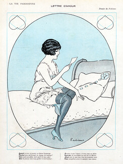 Fabien Fabiano 1913 Love Letter, Attractive Girl, Babydoll Negligee