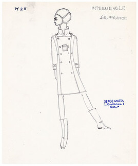 Serge Matta 1960 Original Fashion Drawing N°9 Air France Hostess