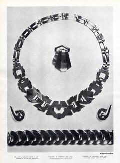 Mauboussin 1937 Set of Jewels, Different Shades of Gold Necklace, Bracelet, Clip, Art Deco Style