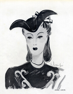 Jeanne Lanvin 1937 Bicorne, Fashion Illustration Hat, Schompre