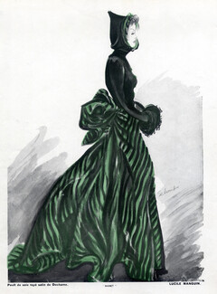 Lucile Manguin 1939 Evening Gown, Fashion Illustration Schompre
