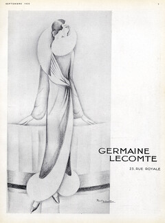 Germaine Lecomte 1930 Evening Coat, Fashion Illustration Paul Valentin, Art Deco Style