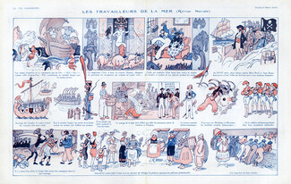 Henri Avelot 1922 Navy Review, Mermaid, Fishing, Sailor, Comic Strip
