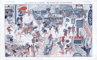 Pierre Lissac 1922 "Une averse sur les Boulevards" Rain On Boulevards, Comic Strip