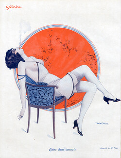 Maurice Pépin 1926 Sexy Looking Girl Smoker, Topless