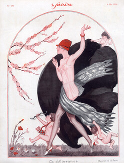 Georges Pavis 1926 "La Delivrance" Attractive Girl, Nightgown, Angel