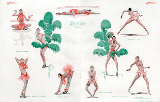 Henry Fournier 1926 Josephine Baker, Dancer Topless, Chorus Girl Costume Feathers