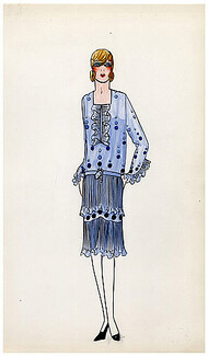 Original Fashion Drawing 1925 Flapper fashion style ''The Garçonne'' Art Deco