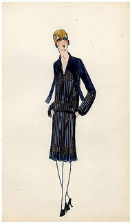 Original Fashion Drawing 1925 Flapper fashion style ''The Garçonne'' Art Deco