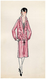 Original Fashion Drawing 1925 Flapper fashion style ''The Garçonne'' Art Deco