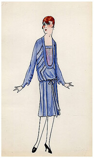 Original Fashion Drawing 1925 Flapper fashion style ''The Garçonne'' Art Deco