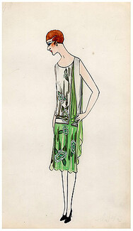 Original Fashion Drawing 1925 Flapper fashion style ''The Garçonne'' Art Deco