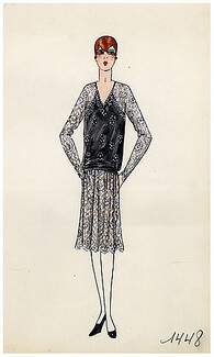 Original Fashion Drawing 1925 Flapper fashion style ''The Garçonne'' Art Deco