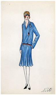 Original Fashion Drawing 1925 Flapper fashion style ''The Garçonne'' Art Deco