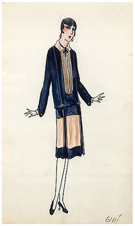 Original Fashion Drawing 1925 Flapper fashion style ''The Garçonne'' Art Deco