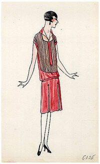 Original Fashion Drawing 1925 Flapper fashion style ''The Garçonne'' Art Deco