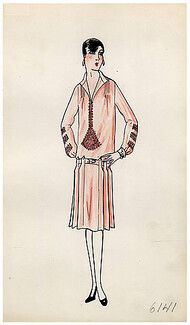 Original Fashion Drawing 1925 Flapper fashion style ''The Garçonne'' Art Deco