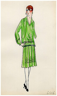 Original Fashion Drawing 1925 Flapper fashion style ''The Garçonne'' Art Deco