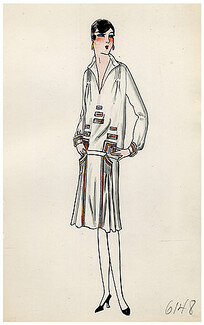 Original Fashion Drawing 1925 Flapper fashion style ''The Garçonne'' Art Deco