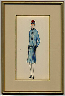 Original Fashion Drawing 1925 Flapper fashion style ''The Garçonne'' Art Deco Framed