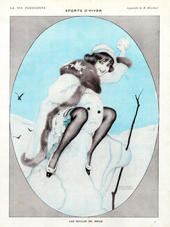 Raphaël Kirchner 1913 Winter Sports, Snowballs, Snowman