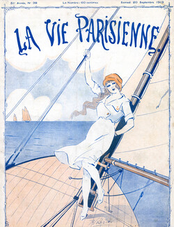 René Préjelan 1913 Attractive Girl Sailor Boat, Ship