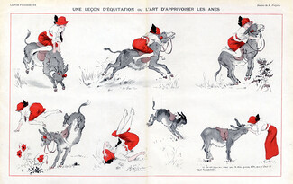 René Préjelan 1913 Lesson of Equitation, The Art to tame a Donkey, Comic Strip