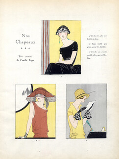 Camille Roger (Millinery) 1923 Turban, Toque, Cloche Hats, Pochoir