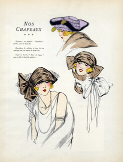 "Nos Chapeaux" 1922 Tricorne, Fur Hat, Toque, Pochoir, AGB