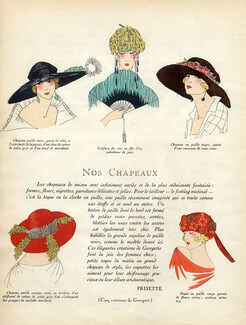 Georgette (Millinery) 1922 Straw Hat, Fan, Fashion Illustration, Pochoir