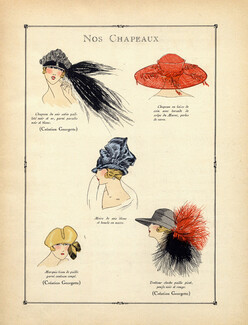 Georgette (Millinery) 1922 Evening Hats, Fashion Illustration, Pochoir