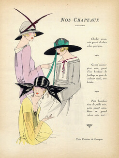 Georgette (Millinery) 1922 Canotier, Cloche, Bonichon, Fashion Illustration Hats, Pochoir