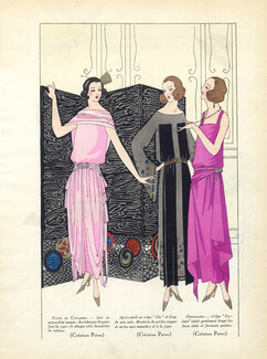 Jean Patou 1922 Fashion Illustration, Pochoir, Evening Gown