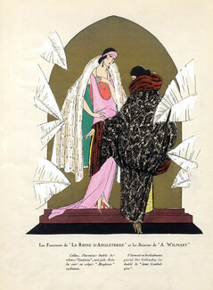 A La Reine d'Angleterre 1923 Fur Coat Fashion Illustration, Pochoir