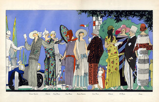 Jeanne Lanvin Chéruit Jean Patou Paul Poiret Jenny 1923 Fashion Illustration, Pochoir