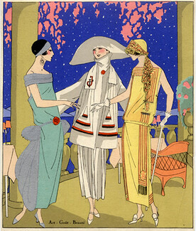 Jean Patou 1923 Evening Gown, Fashion Illustration, Pochoir