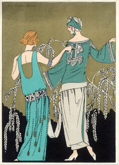 Molyneux & Paul Poiret 1923 Evening Gown, Fashion Illustration, Pochoir