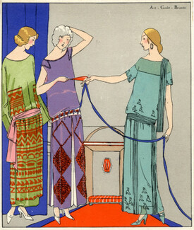 Premet 1923 Evening Gown Fashion Illustration, Pochoir