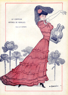 A. Barrère 1906 Comtesse de Noailles, Caricature, Biography, 2 pages