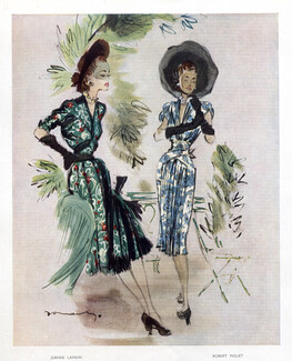 Jacques Demachy 1946 Jeanne Lanvin & Robert Piguet, Fashion Illustration