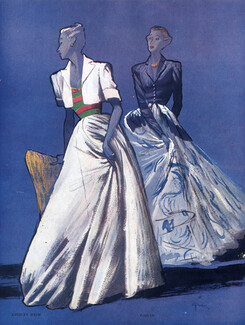 René Gruau 1946 Paquin, Jacques Heim, Fashion Illustration, Evening Gown