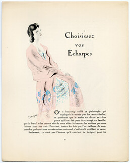 Choisissez vos Écharpes, 1924 - Jean Grangier, Shawl, Bianchini. La Gazette du Bon Ton, 1924-1925 n°1, Texte par Georges-Armand Masson, 4 pages