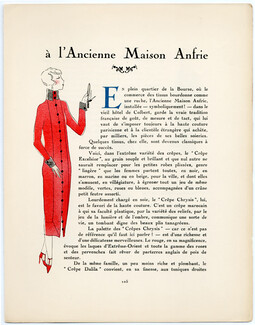 A l'Ancienne Maison Anfrie, 1924 - Mario Simon. La Gazette du Bon Ton, 1924-1925 n°2, Texte par Clercé, 4 pages