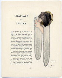 Chapeaux de Feutre, 1924 - Zinoview, Hats, Jeanne Lanvin, Agnès, Marthe Collot, Talbot. La Gazette du Bon Ton, 1924-1925 n°2, Text by Clercé, 4 pages