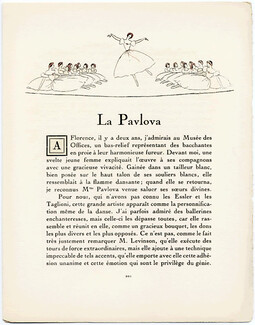 La Pavlova, 1924 - André Edouard Marty 1924-25 Russian Dancer, Gazette du Bon Ton, Text by George Barbier, 4 pages