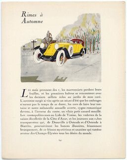 Rimes à Automne, 1925 - Raymond Bret-Koch 1924-25 Renault, Gazette du Bon Ton, Texte par Lucien Farnoux-Reynaud, 4 pages