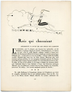 Rois qui chassaient, 1924 - Charles Martin, Hunting, Nabuchodonosor, Henri VIII, Louis XIII, Louis XVI, Wilhelm. La Gazette du Bon Ton, n°6, Texte par George Cecil, 4 pages